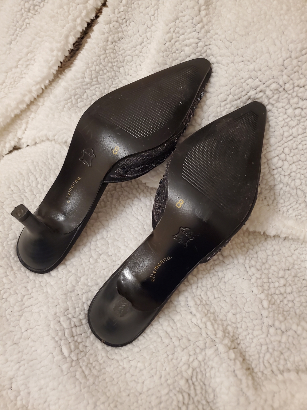 ellemenno Black Embellished Pointed-Toe Mule Heels - Picture 8 of 8